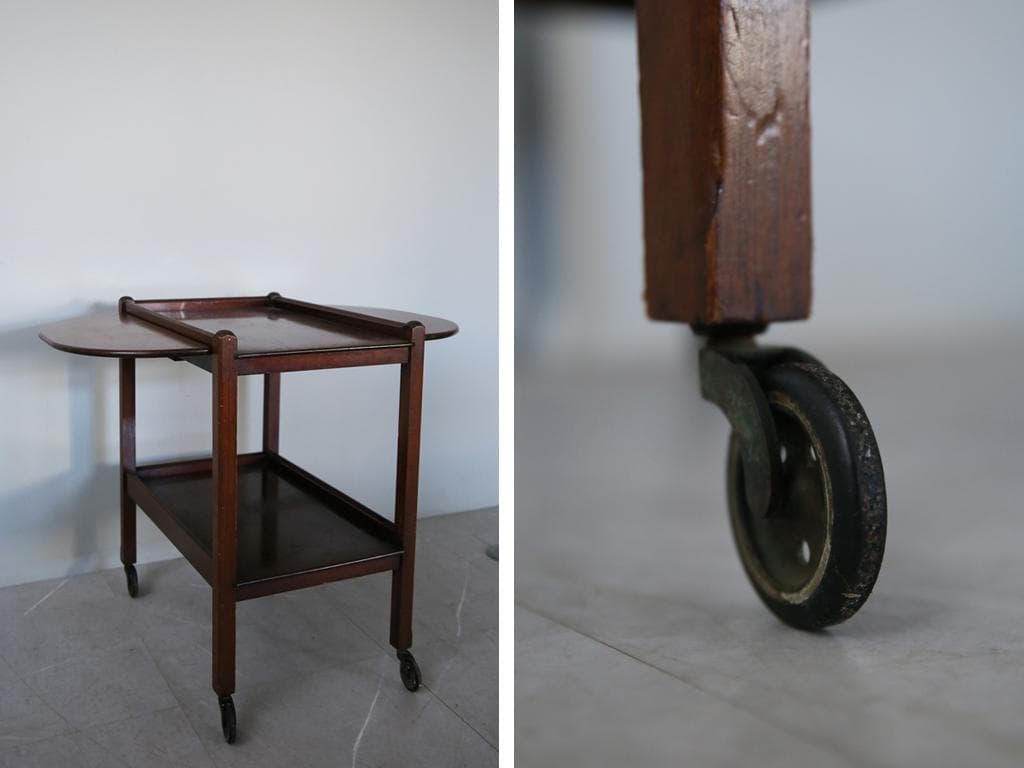 英国アンティーク木製ドロップリーフトロリーテーブル/ワゴン/収納式机(92-44