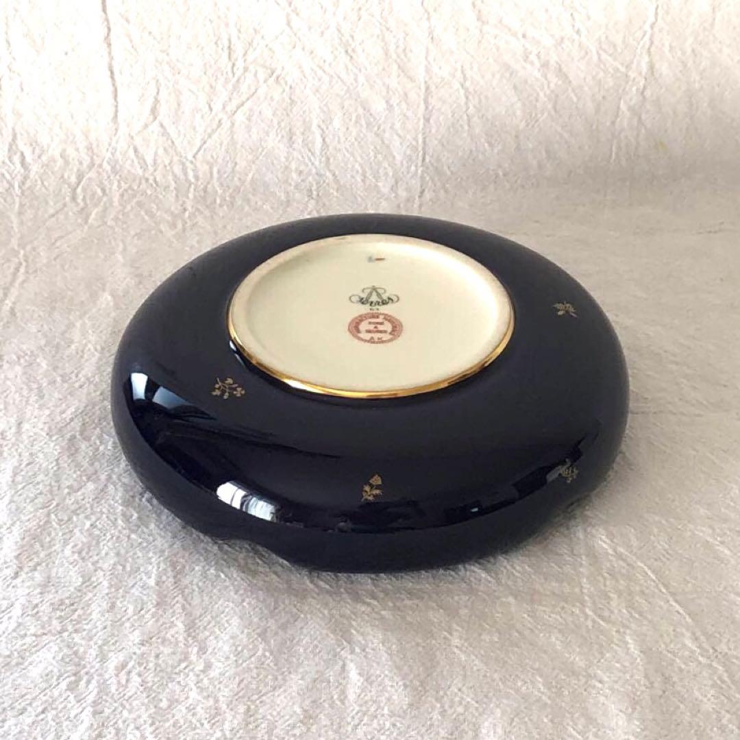 SEVRESセーブル灰皿☆ファットブルー☆24K金彩小花☆仏ヴィンテージ未使用