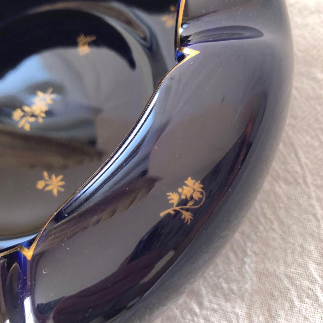 SEVRESセーブル灰皿☆ファットブルー☆24K金彩小花☆仏ヴィンテージ未使用