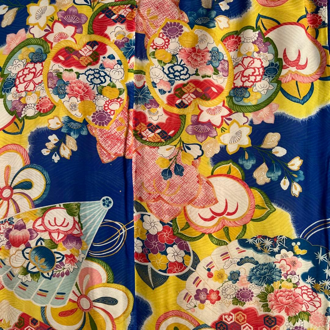 アンティーク　大正ロマン　レア　ターコイズブルーの着物