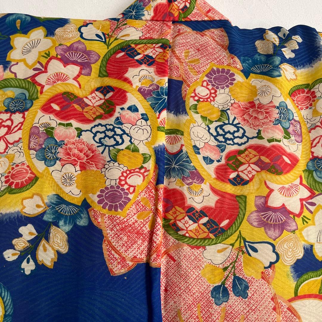 アンティーク　大正ロマン　レア　ターコイズブルーの着物