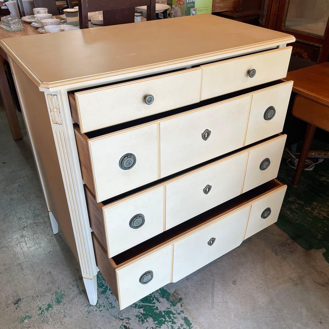 アンティーク・ロココ調・4段チェスト・シャビー・フレンチアンティーク