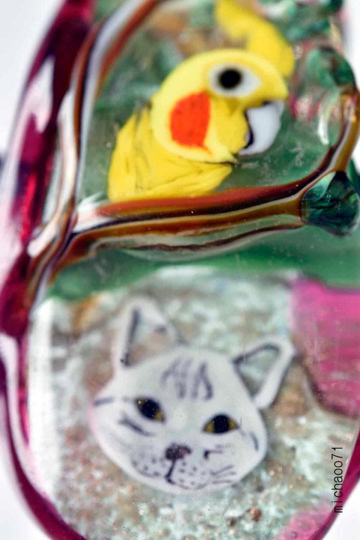 インコ　猫　とんぼ玉 トンボ玉 蜻蛉玉 ペンダントトップ 13464-491