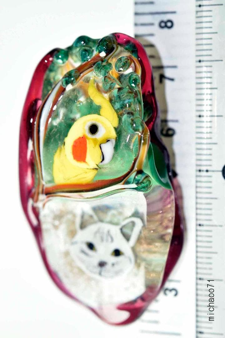インコ　猫　とんぼ玉 トンボ玉 蜻蛉玉 ペンダントトップ 13464-491