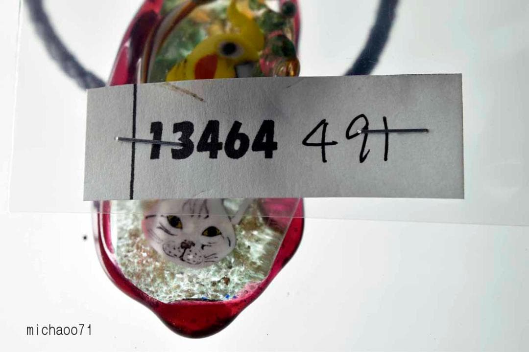 インコ　猫　とんぼ玉 トンボ玉 蜻蛉玉 ペンダントトップ 13464-491