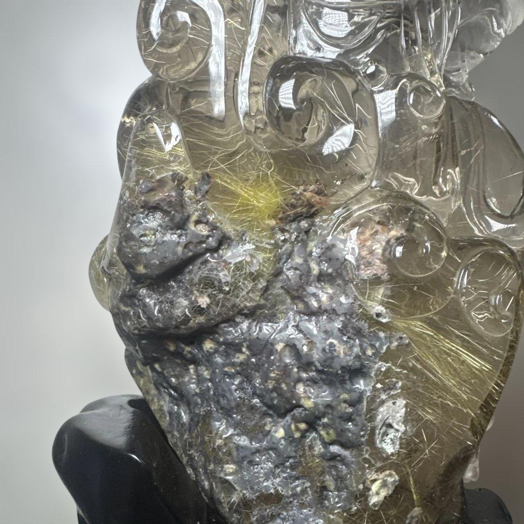 極上品】ゴールドルチル 観音彫刻 台座付 1117g