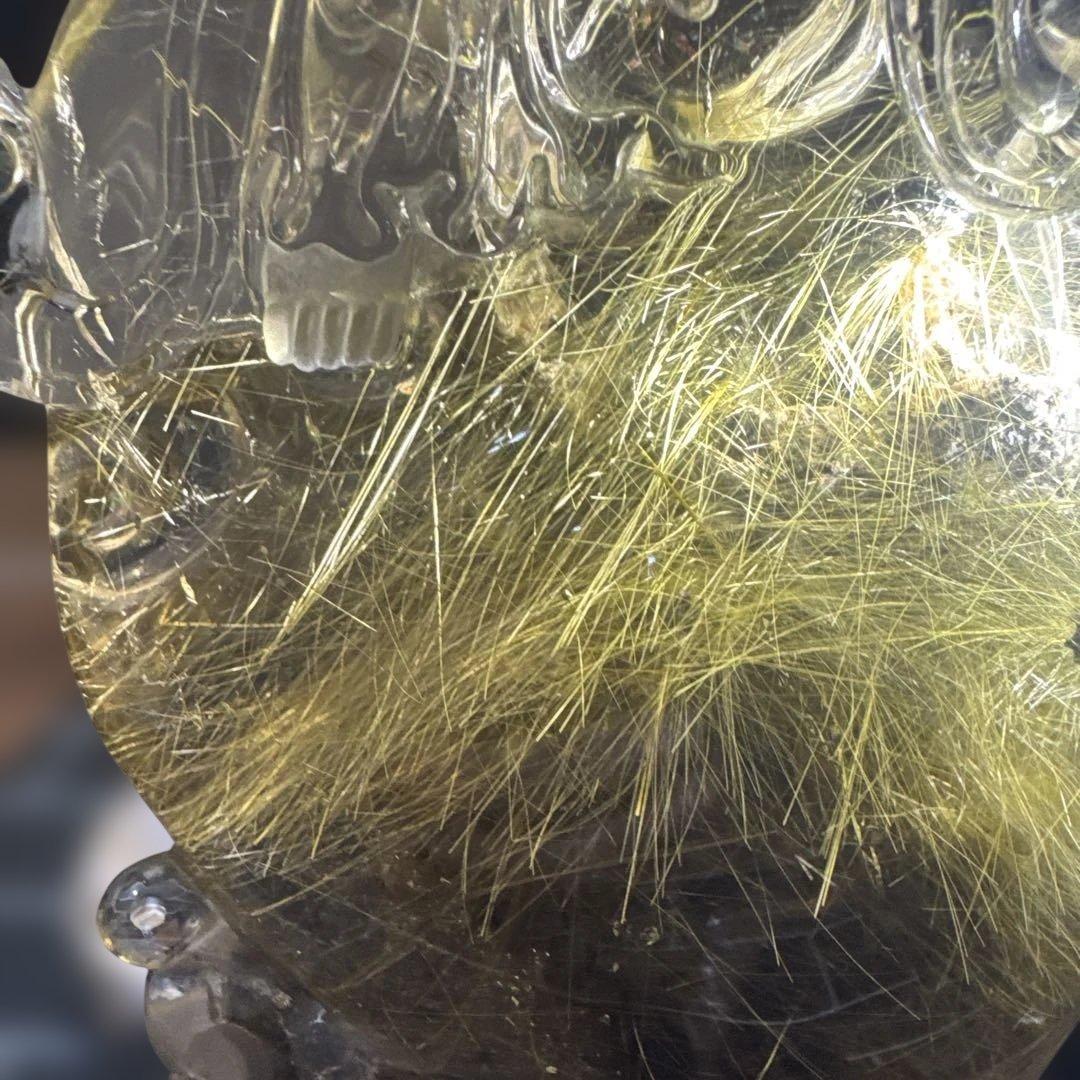 極上品】ゴールドルチル 観音彫刻 台座付 1117g