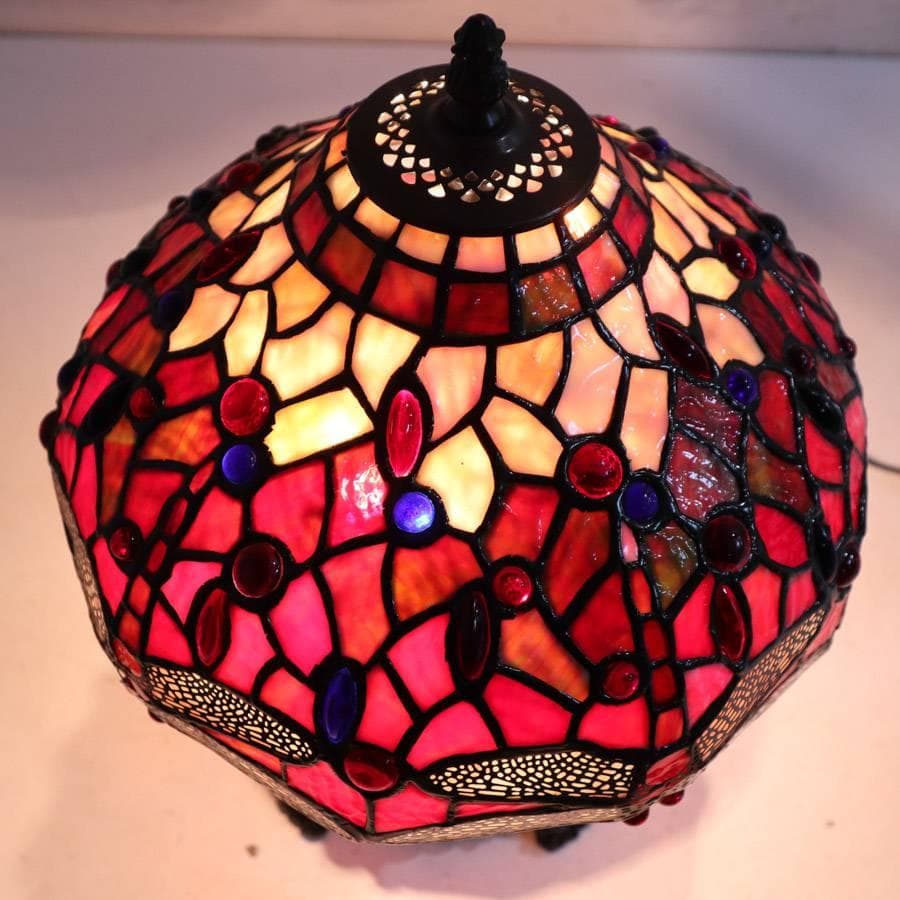 値下ティファニーランプ調 ステンドグラスランプ 蜻蛉 トンボ テーブル