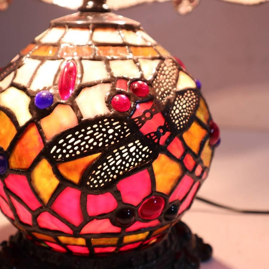 値下ティファニーランプ調 ステンドグラスランプ 蜻蛉 トンボ テーブル