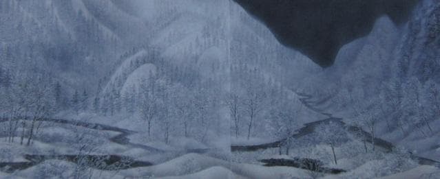 山岸俊治、【雪晨流水】、希少な額装用画集より、新品額装付
