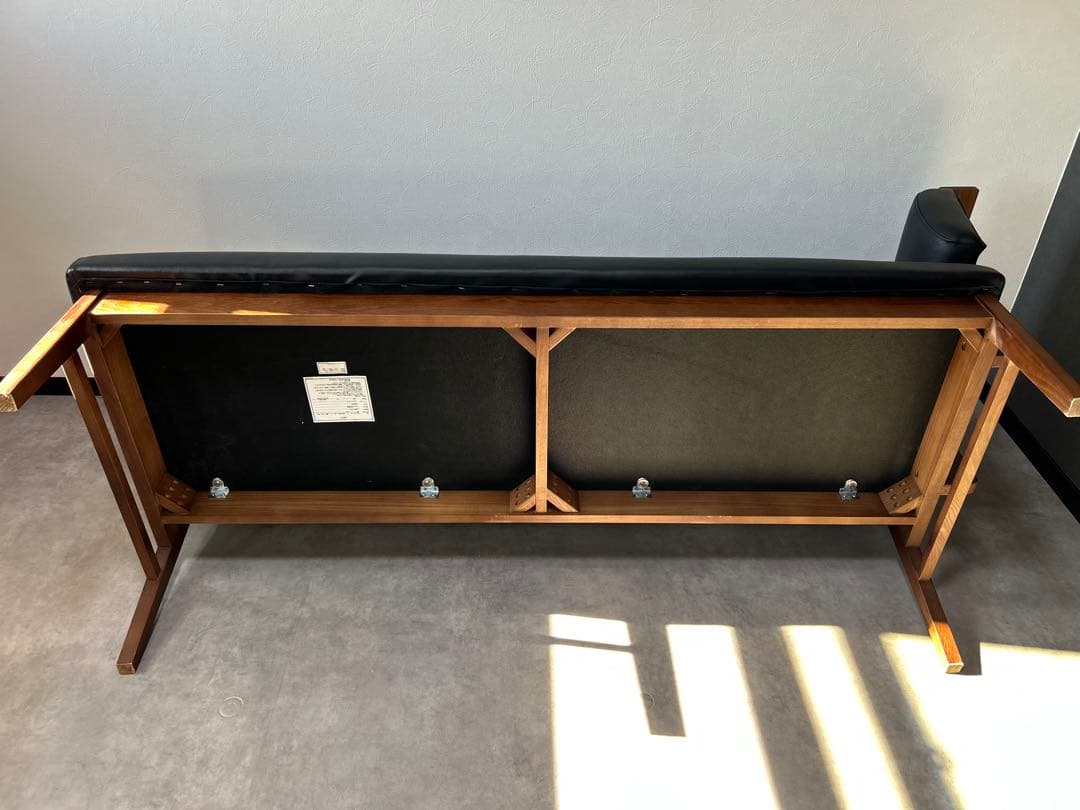 ソファー　カウチソファー　黒 合成皮革ソファ 165cm直接引取ダイニングソファ