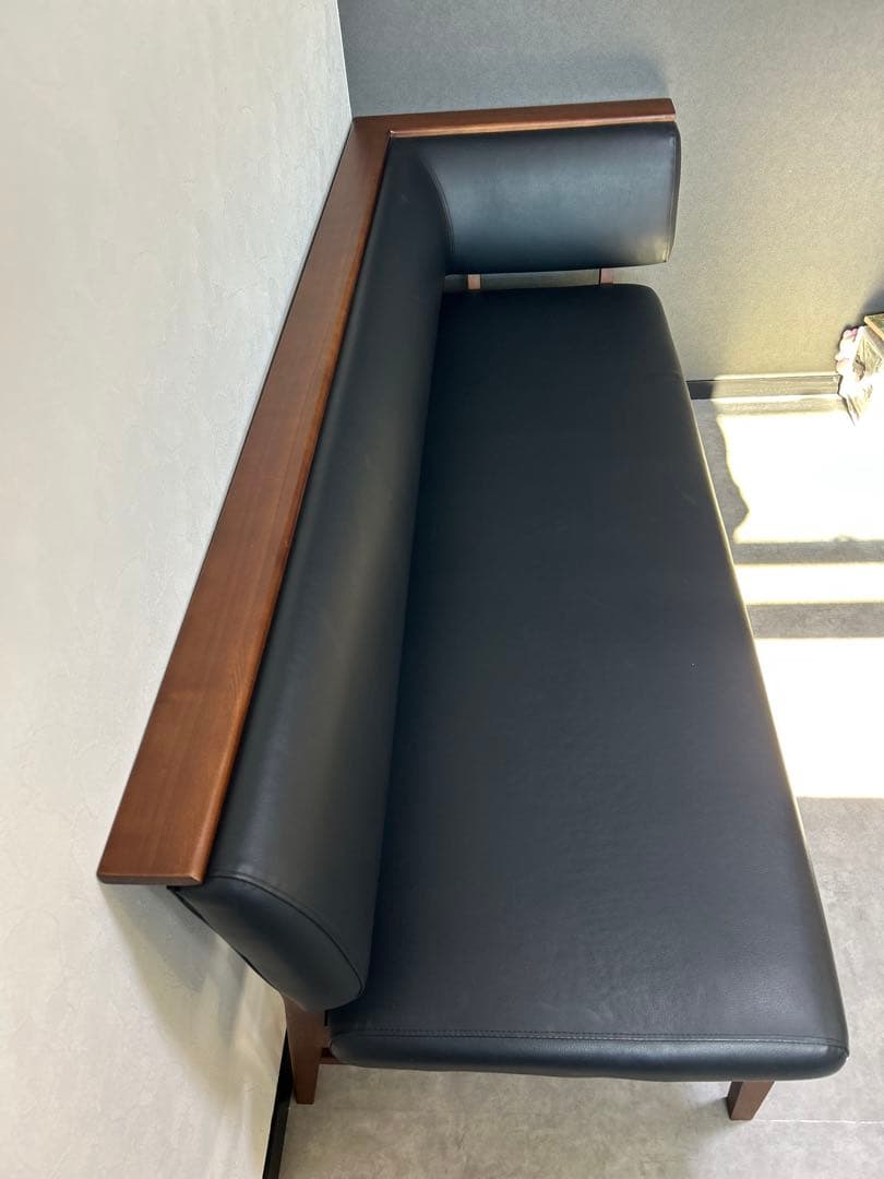 ソファー　カウチソファー　黒 合成皮革ソファ 165cm直接引取ダイニングソファ