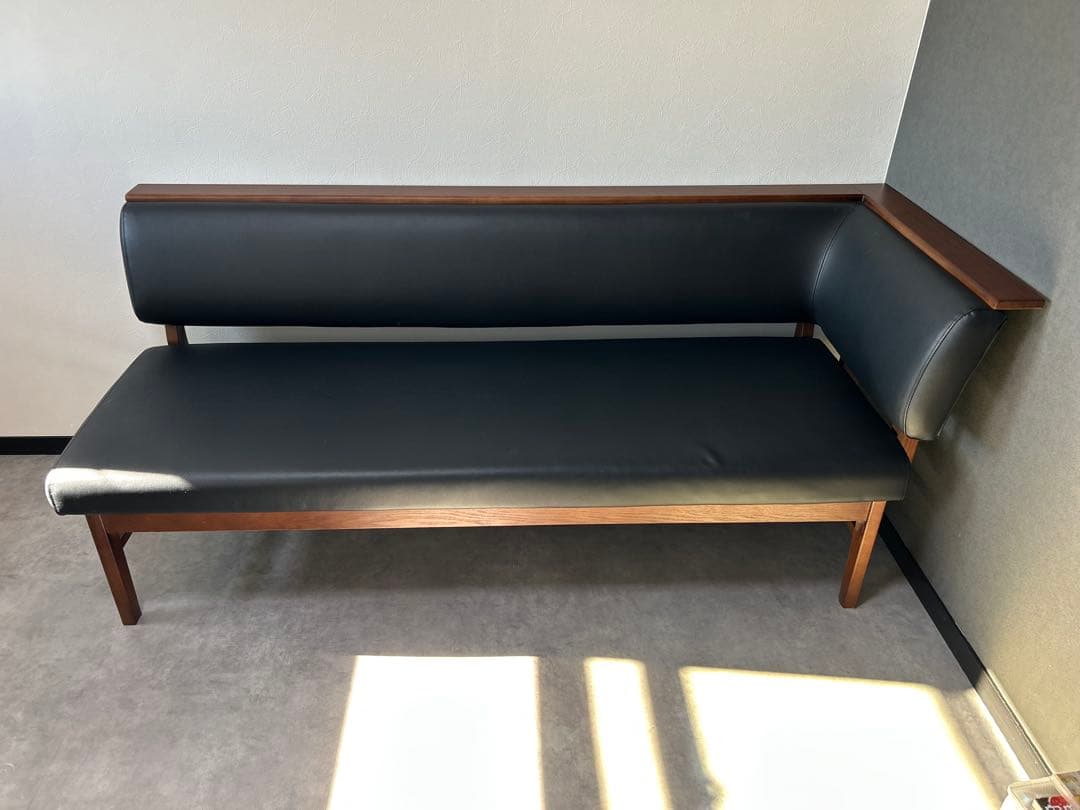 ソファー　カウチソファー　黒 合成皮革ソファ 165cm直接引取ダイニングソファ