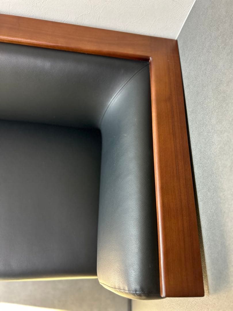 ソファー　カウチソファー　黒 合成皮革ソファ 165cm直接引取ダイニングソファ