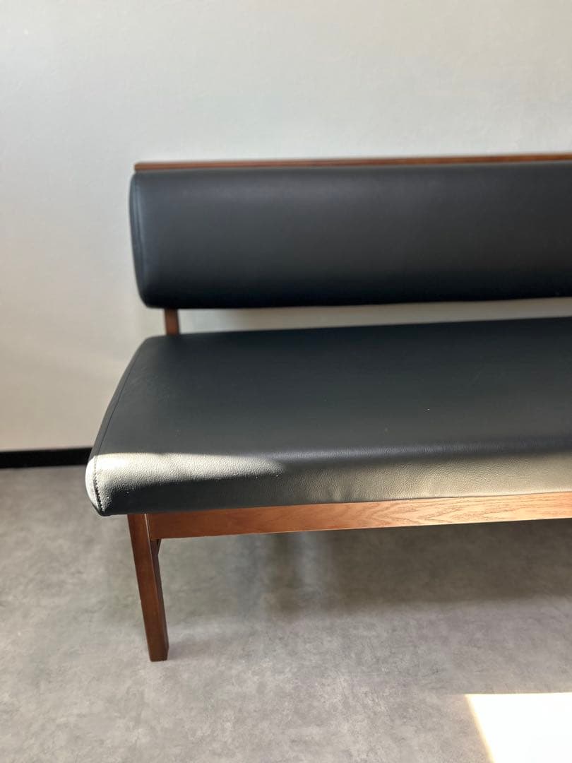 ソファー　カウチソファー　黒 合成皮革ソファ 165cm直接引取ダイニングソファ