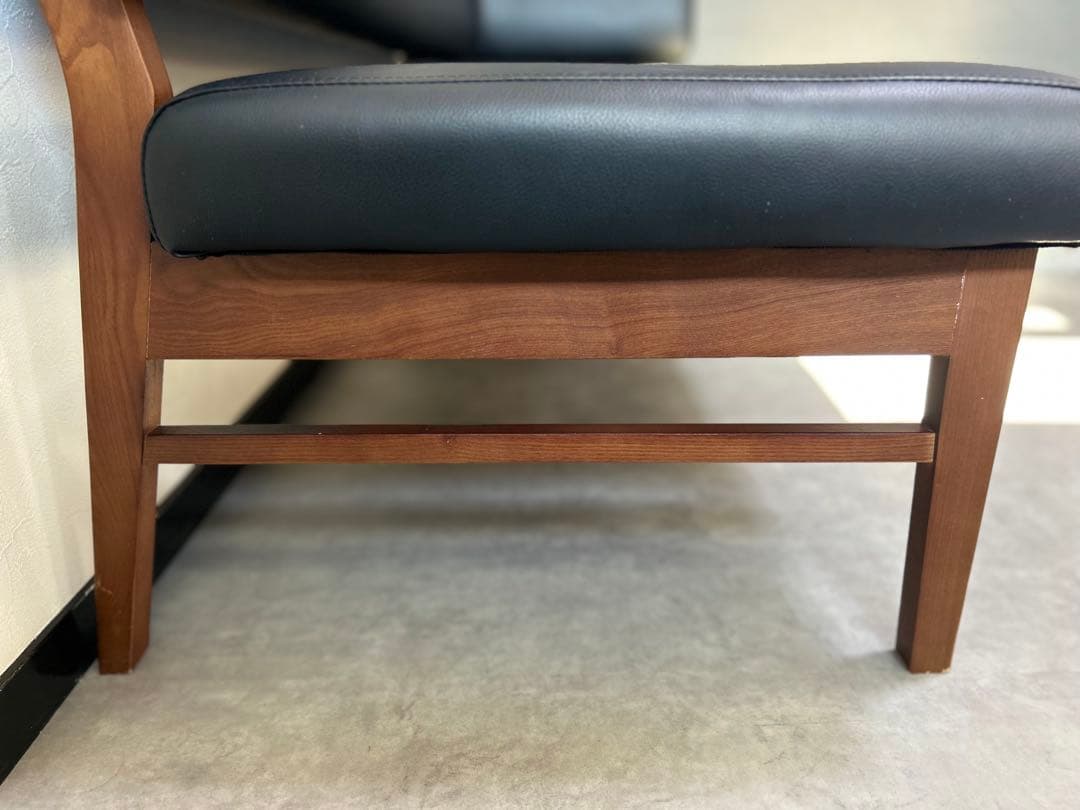 ソファー　カウチソファー　黒 合成皮革ソファ 165cm直接引取ダイニングソファ