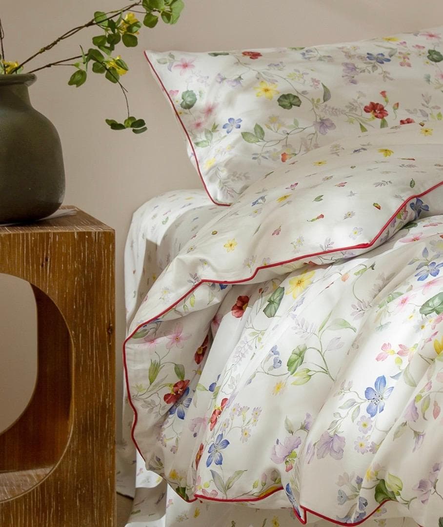 オーダーメイド エジプト超長綿 600TC 小花柄 ボタニカル 白 綿100