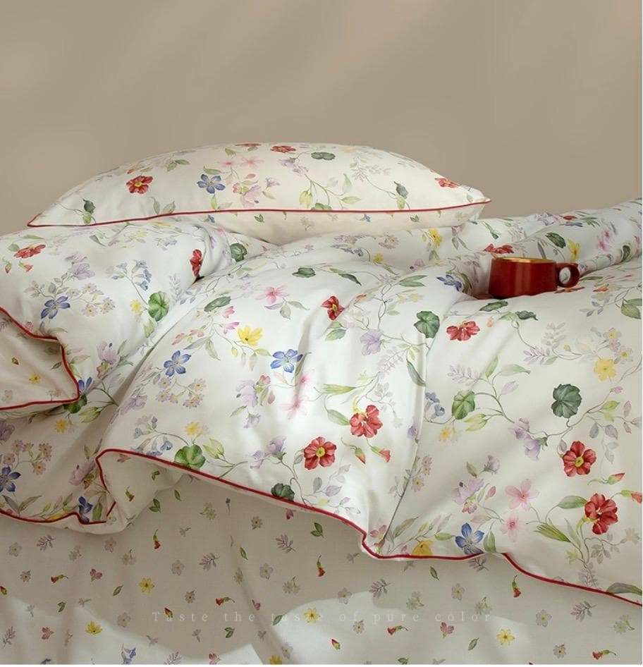 オーダーメイド エジプト超長綿 600TC 小花柄 ボタニカル 白 綿100