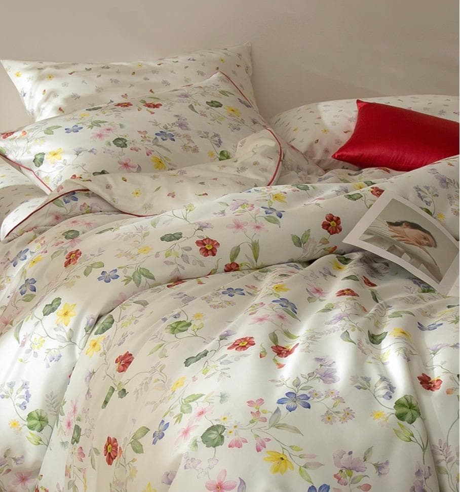 オーダーメイド エジプト超長綿 600TC 小花柄 ボタニカル 白 綿100