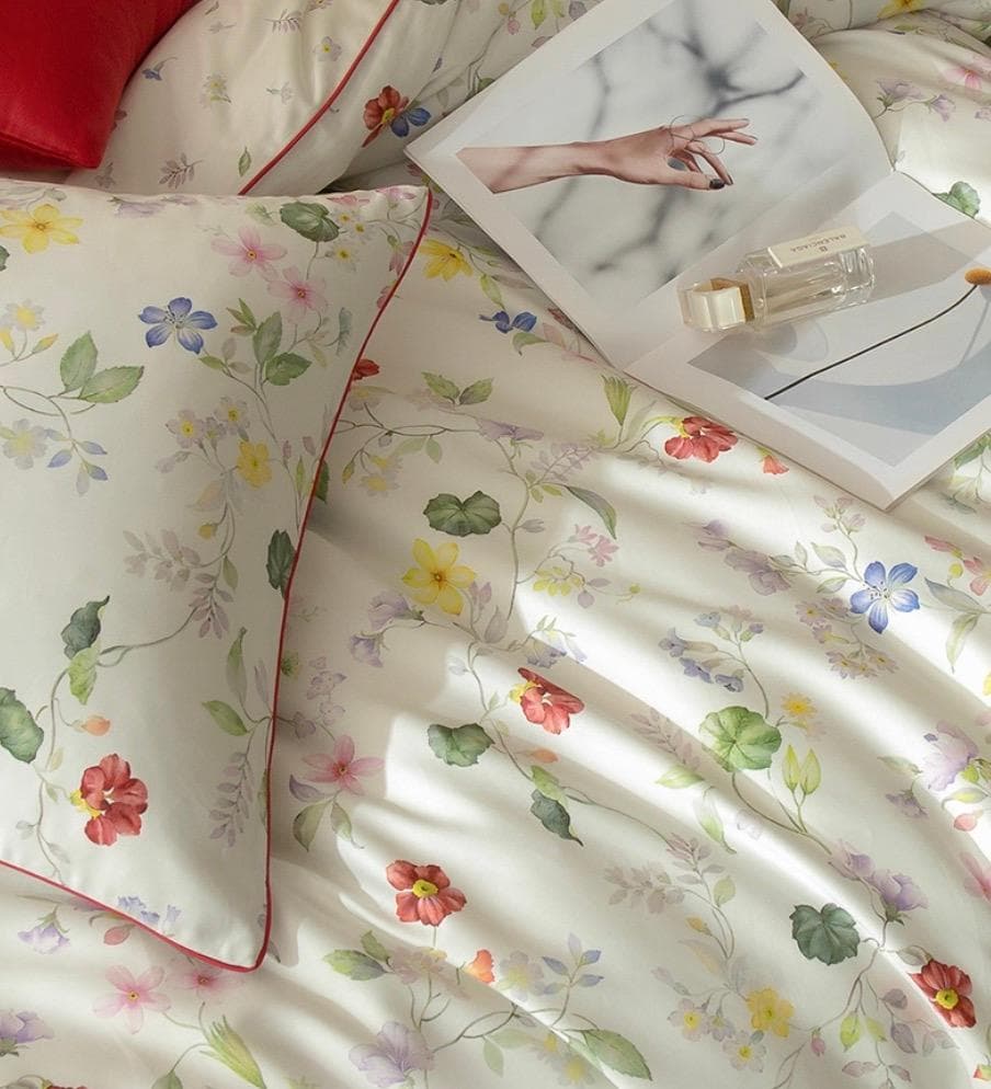 オーダーメイド エジプト超長綿 600TC 小花柄 ボタニカル 白 綿100