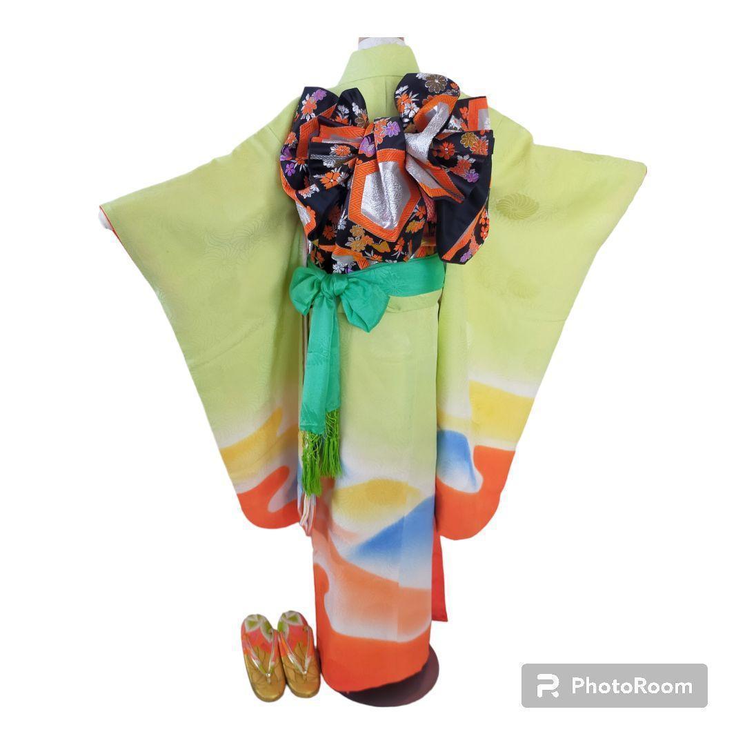 七五三 7歳 正絹　セット 081505　桐　桔梗　紅葉　青海波　金駒刺繍