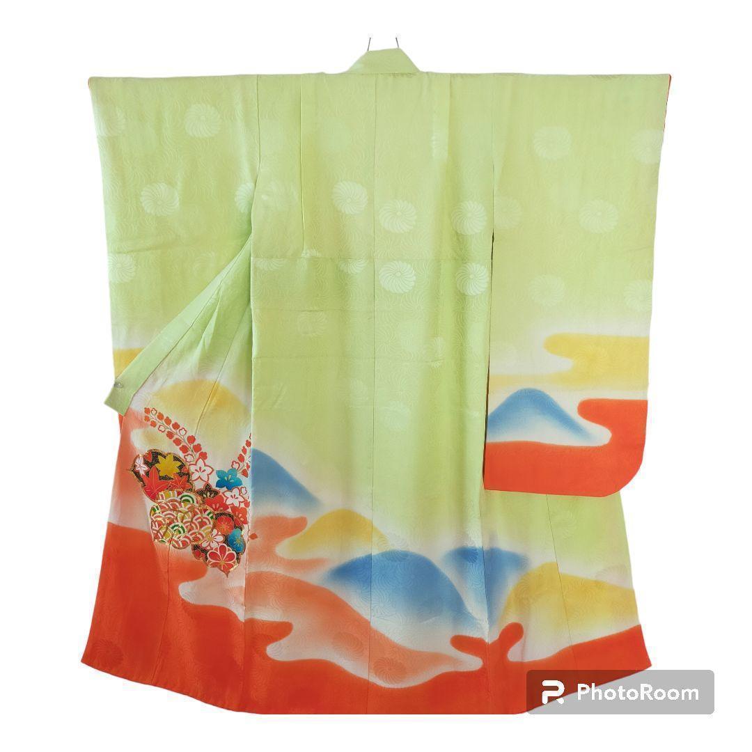 七五三 7歳 正絹　セット 081505　桐　桔梗　紅葉　青海波　金駒刺繍