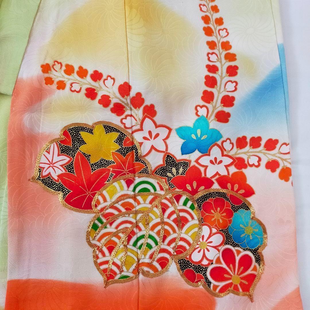 七五三 7歳 正絹　セット 081505　桐　桔梗　紅葉　青海波　金駒刺繍