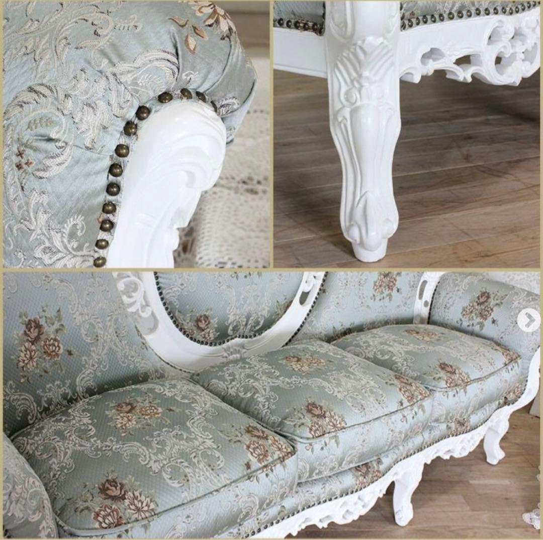 【ヴェネチアンイタリアンソファ　3人掛け　ホワイトフレーム×クラシックフラワー】