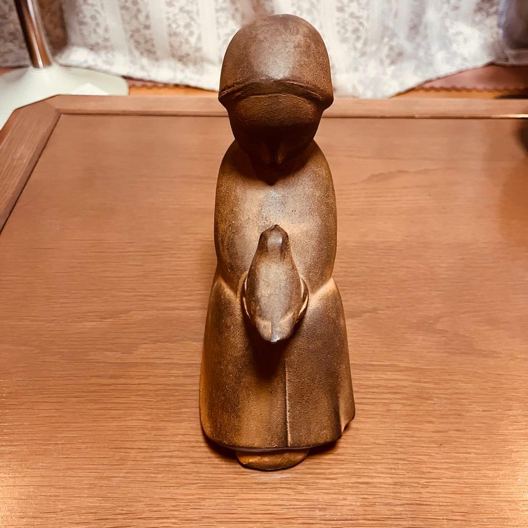 山本正道　鳩と少女　彫刻　オブジェ　女の子　青銅　鉄　鳥　骨董品　ビンテージ