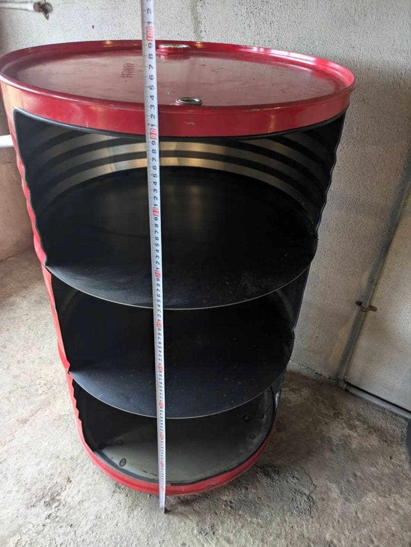 ドラム缶　リメイク　レッド　キャスター付き３段シェルフ