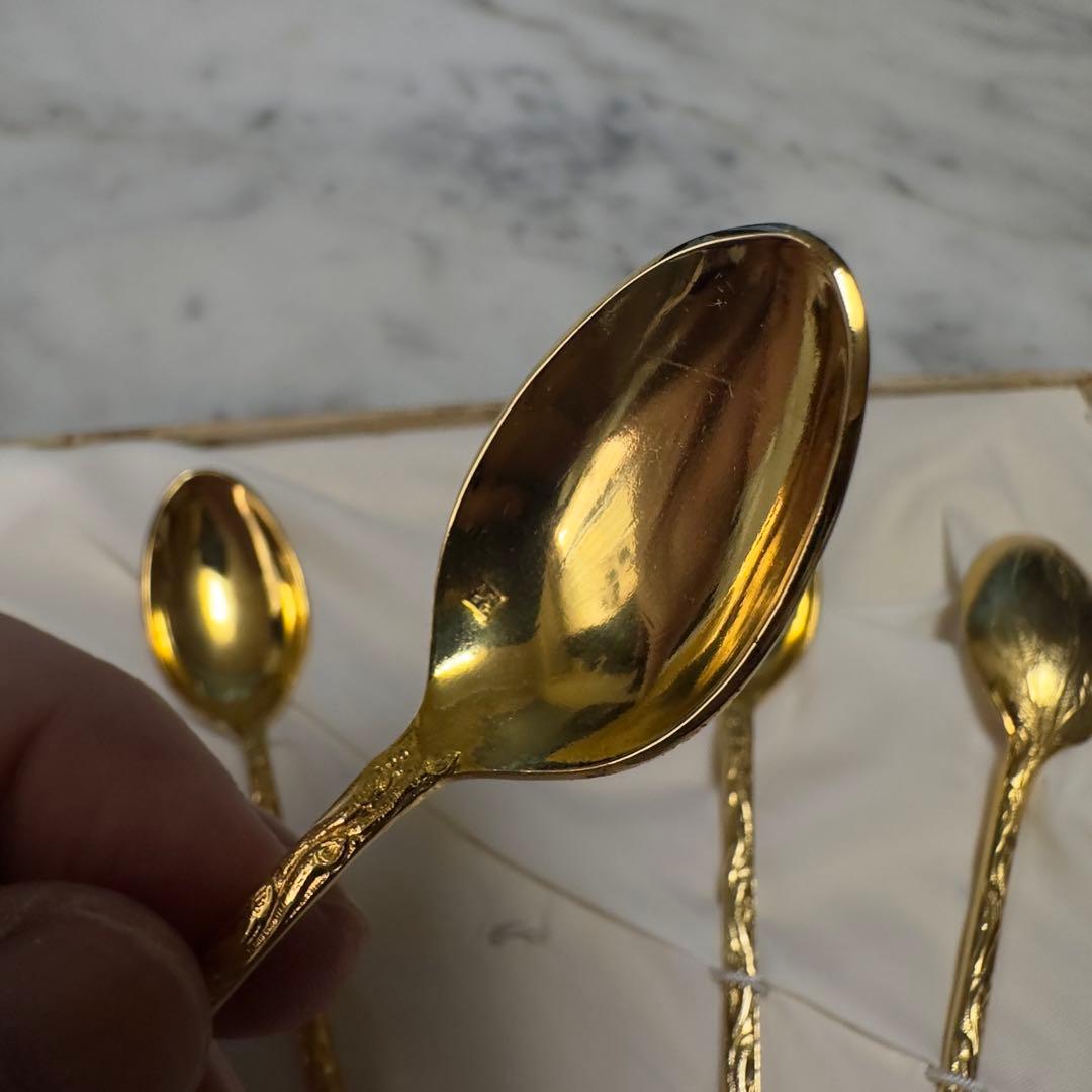 24金メッキ ティースプーン 6本　葉の模様　アンティーク