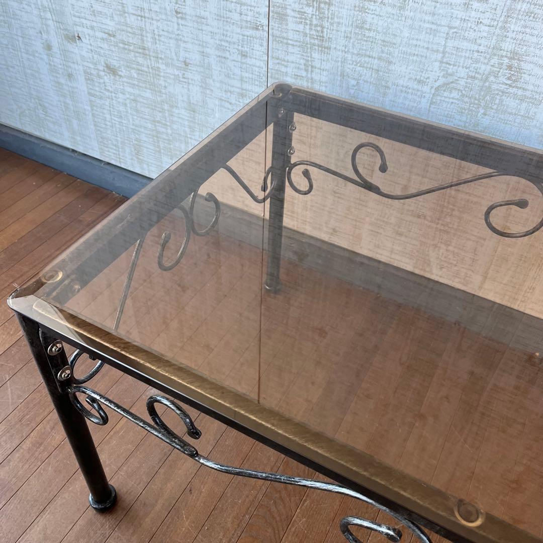【アンティーク】アイアンフレーム ガラストップ センターテーブル 古民家 古家具