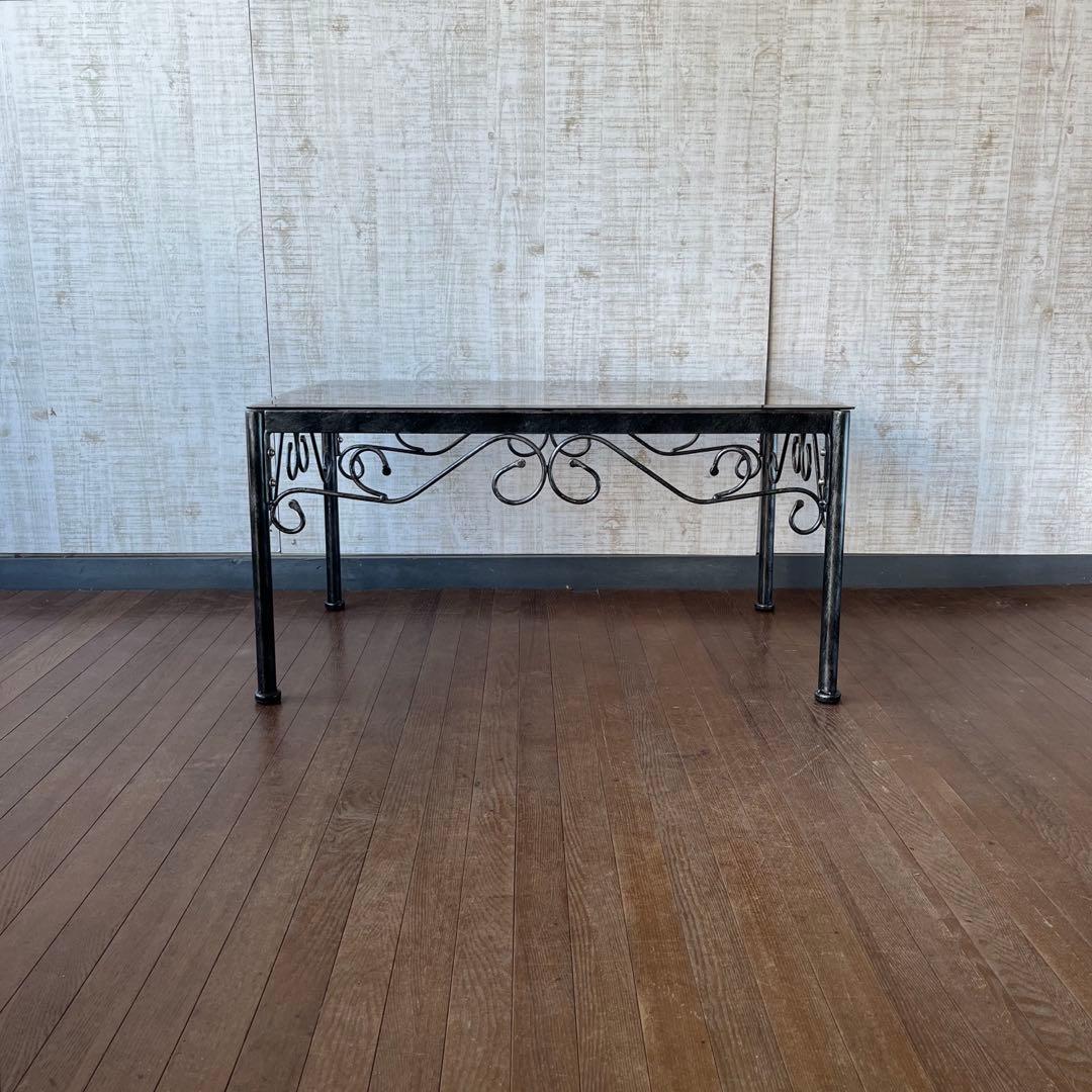 【アンティーク】アイアンフレーム ガラストップ センターテーブル 古民家 古家具