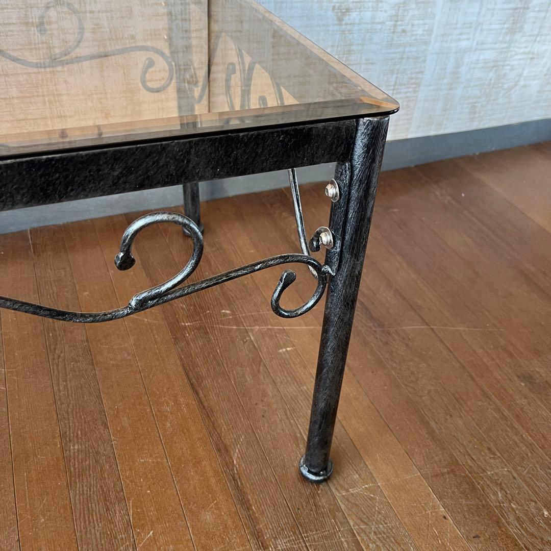 【アンティーク】アイアンフレーム ガラストップ センターテーブル 古民家 古家具