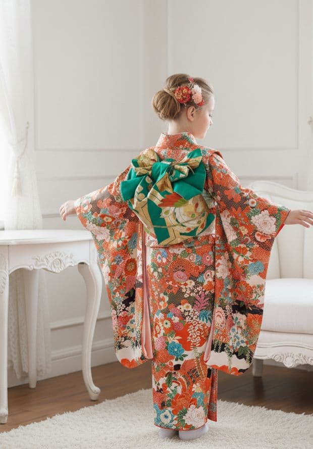 専用です☆アンティーク白黒ブルーの着物にエメラルドグリーンの作り帯セット☆