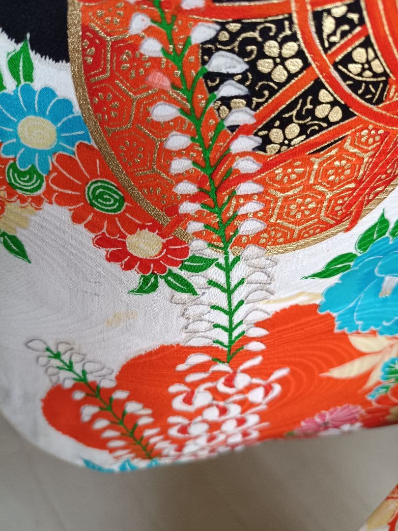 専用です☆アンティーク白黒ブルーの着物にエメラルドグリーンの作り帯セット☆