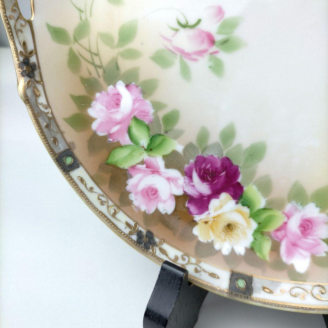 1891年～★カエデ印★オールドノリタケ 金彩点盛り薔薇絵皿