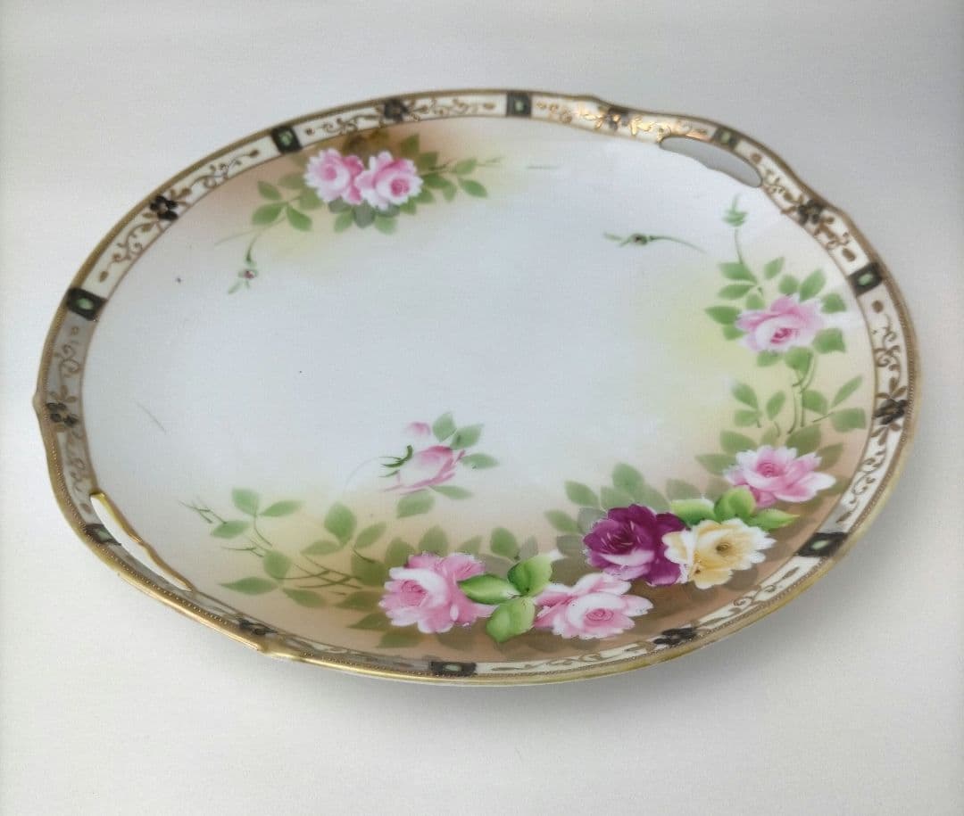 1891年～★カエデ印★オールドノリタケ 金彩点盛り薔薇絵皿