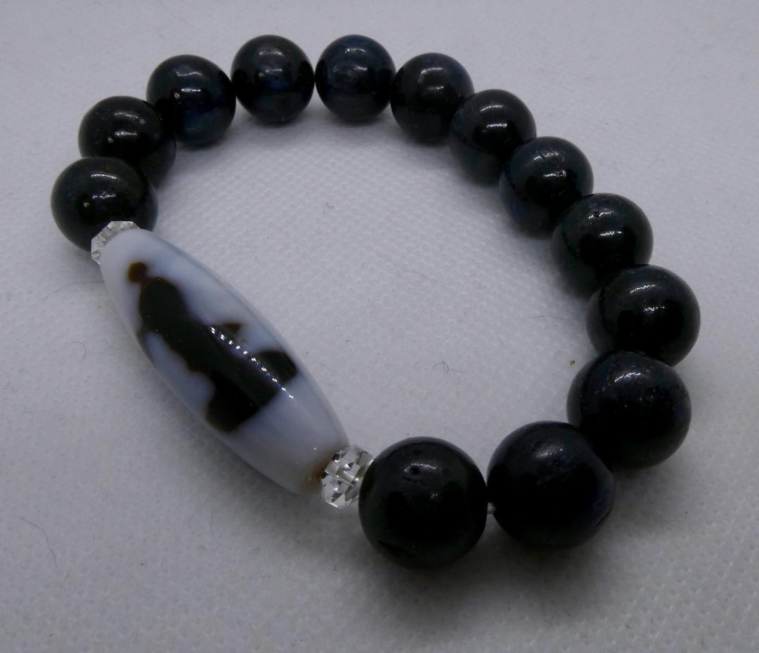 【願望達成】如意観音天珠(白天珠)とラブラドライトのブレスレット