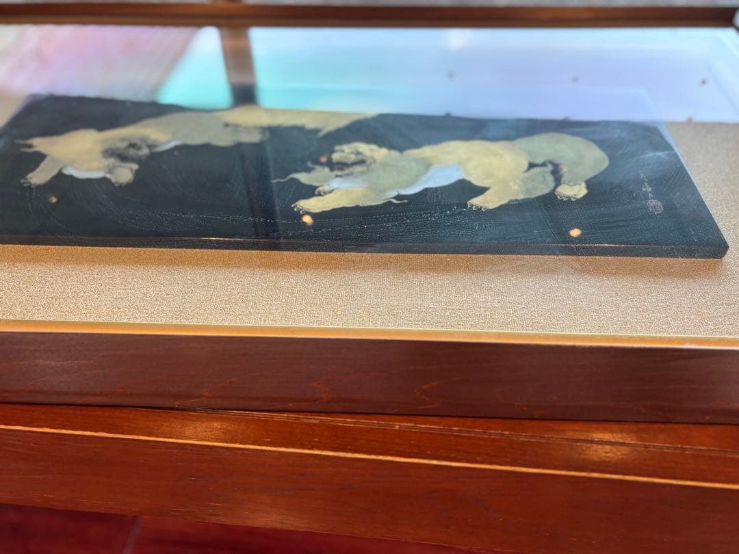 79cm 金彩 獅子 狛犬 縁起物 開運 福寿 額縁 輪島塗 沈金