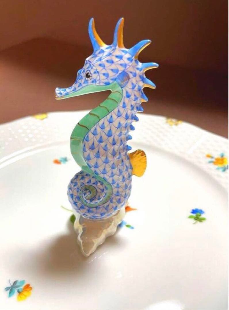 HERENDヘレンドフィギュリンたつのおとしごタツノオトシゴ竜の落とし子青未使用