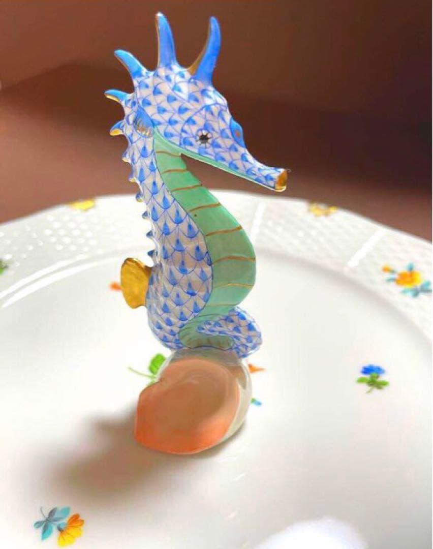 HERENDヘレンドフィギュリンたつのおとしごタツノオトシゴ竜の落とし子青未使用