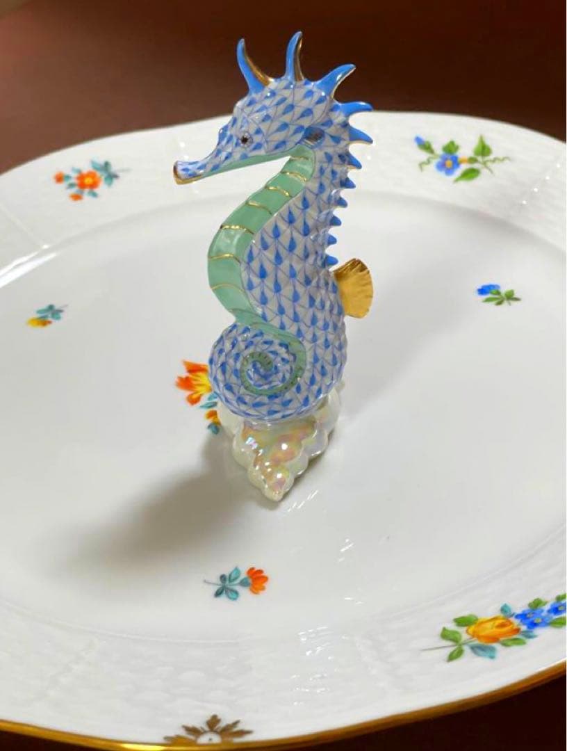 HERENDヘレンドフィギュリンたつのおとしごタツノオトシゴ竜の落とし子青未使用