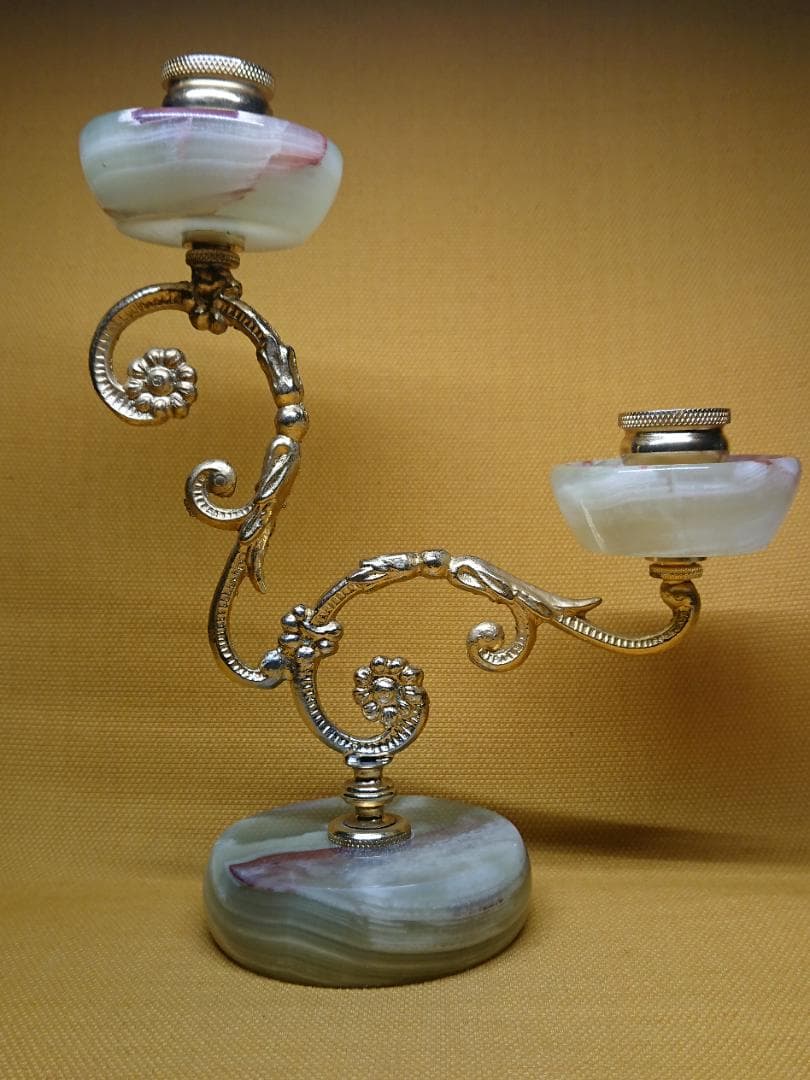 ヨーロッパ　燭台　大理石　銅製　置物　インテリア　工芸品　美術品　A2501