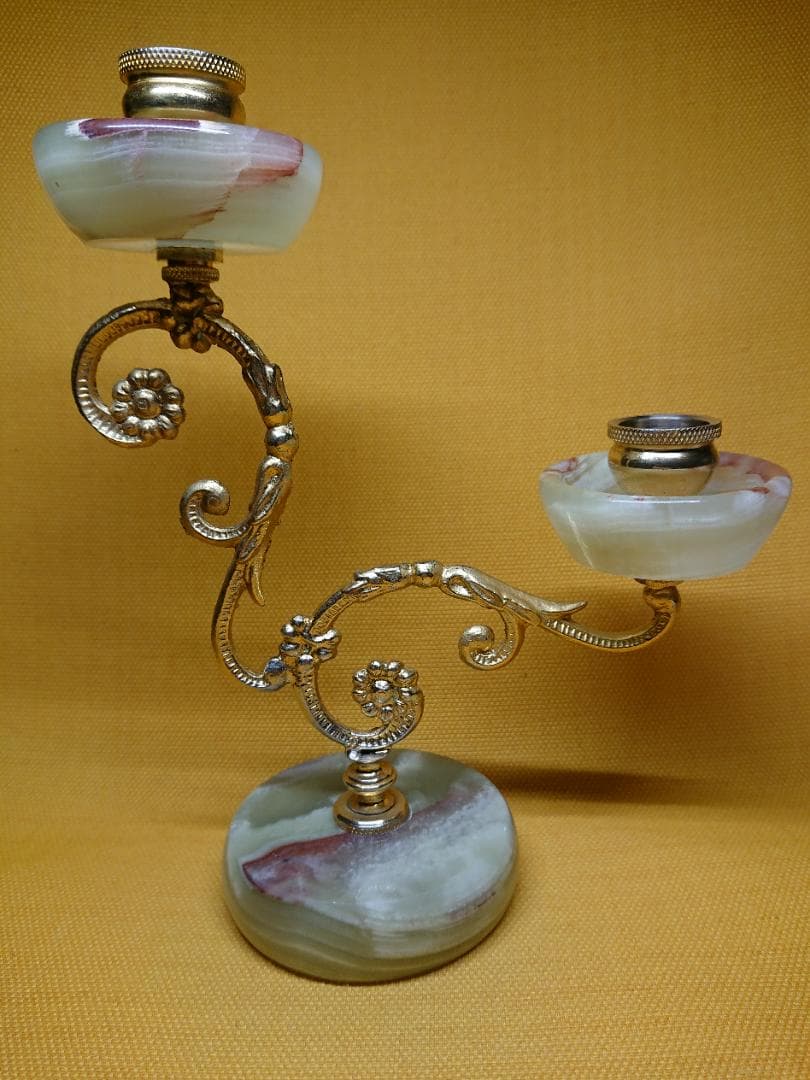 ヨーロッパ　燭台　大理石　銅製　置物　インテリア　工芸品　美術品　A2501