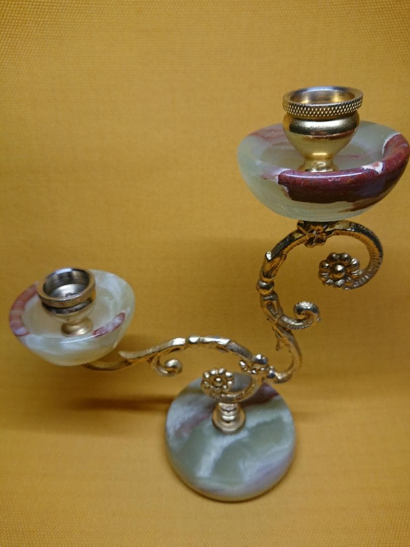 ヨーロッパ　燭台　大理石　銅製　置物　インテリア　工芸品　美術品　A2501