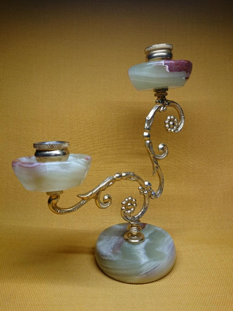 ヨーロッパ　燭台　大理石　銅製　置物　インテリア　工芸品　美術品　A2501