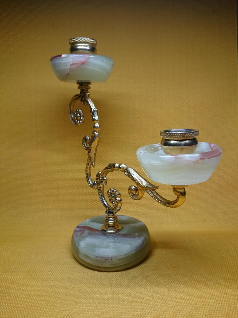 ヨーロッパ　燭台　大理石　銅製　置物　インテリア　工芸品　美術品　A2501