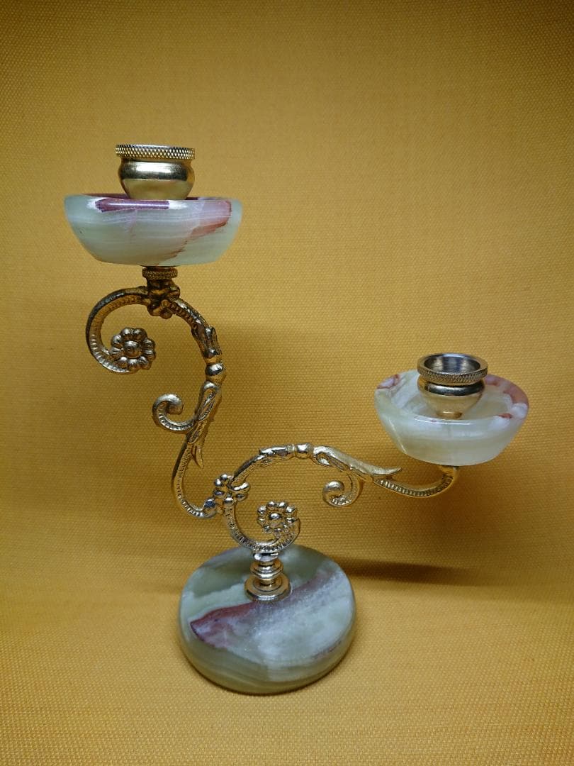 ヨーロッパ　燭台　大理石　銅製　置物　インテリア　工芸品　美術品　A2501