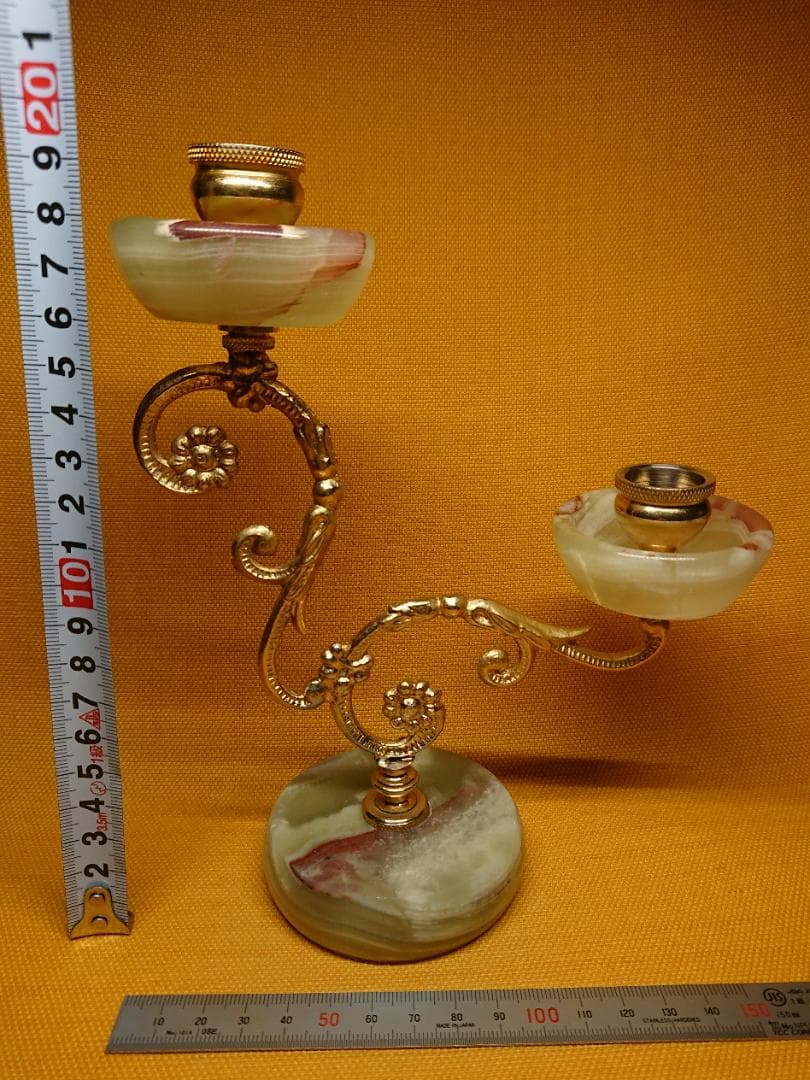 ヨーロッパ　燭台　大理石　銅製　置物　インテリア　工芸品　美術品　A2501